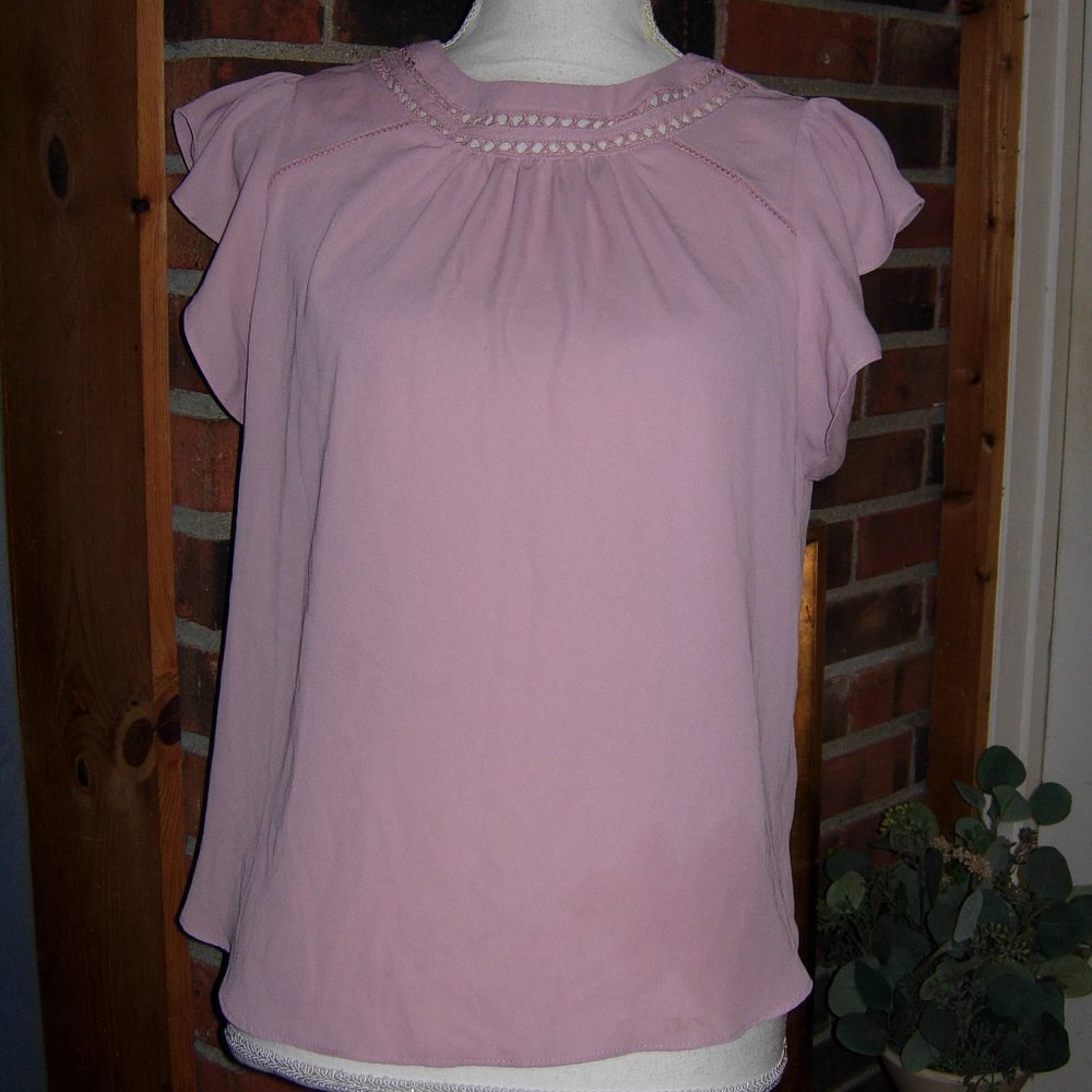 Iris Pink Flutter Sleeve Top M